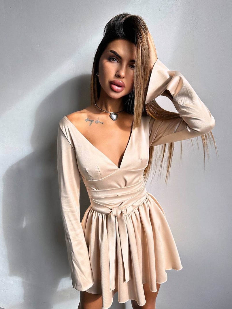 Атласна корсетна сукня  з пишною спідницею та зав‘язками на талії | PUSHKA SHOP