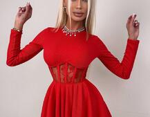 Трикотажна корсетна сукня з мереживом та пишною спідницею  Трикотажна корсетна сукня з мереживом та пишною спідницею  | PUSHKA SHOP