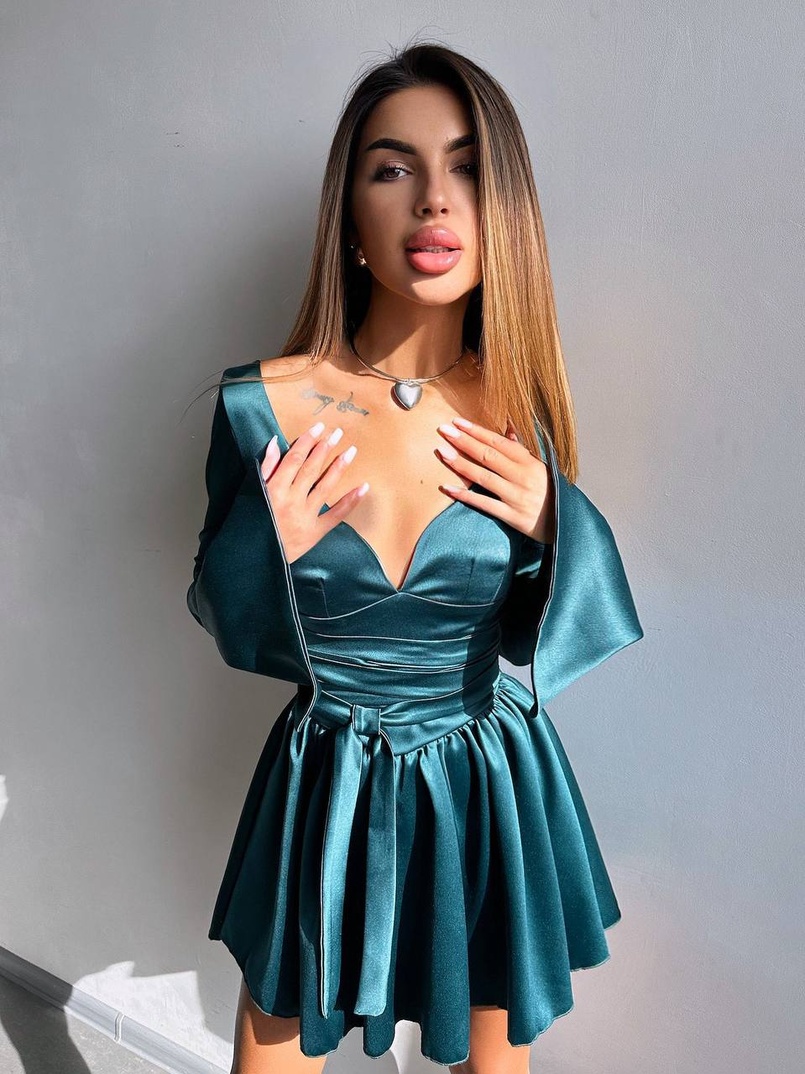 Атласна корсетна сукня  з пишною спідницею та зав‘язками на талії | PUSHKA SHOP