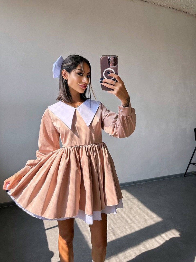 Котонова сукня з комірцем + бант  Котонова сукня з комірцем + бант  | PUSHKA SHOP