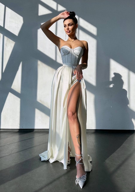 Комплект: корсет-бюстьє , декорований стразами  + спідниця максі з розрізом   Ручна робота  | PUSHKA SHOP