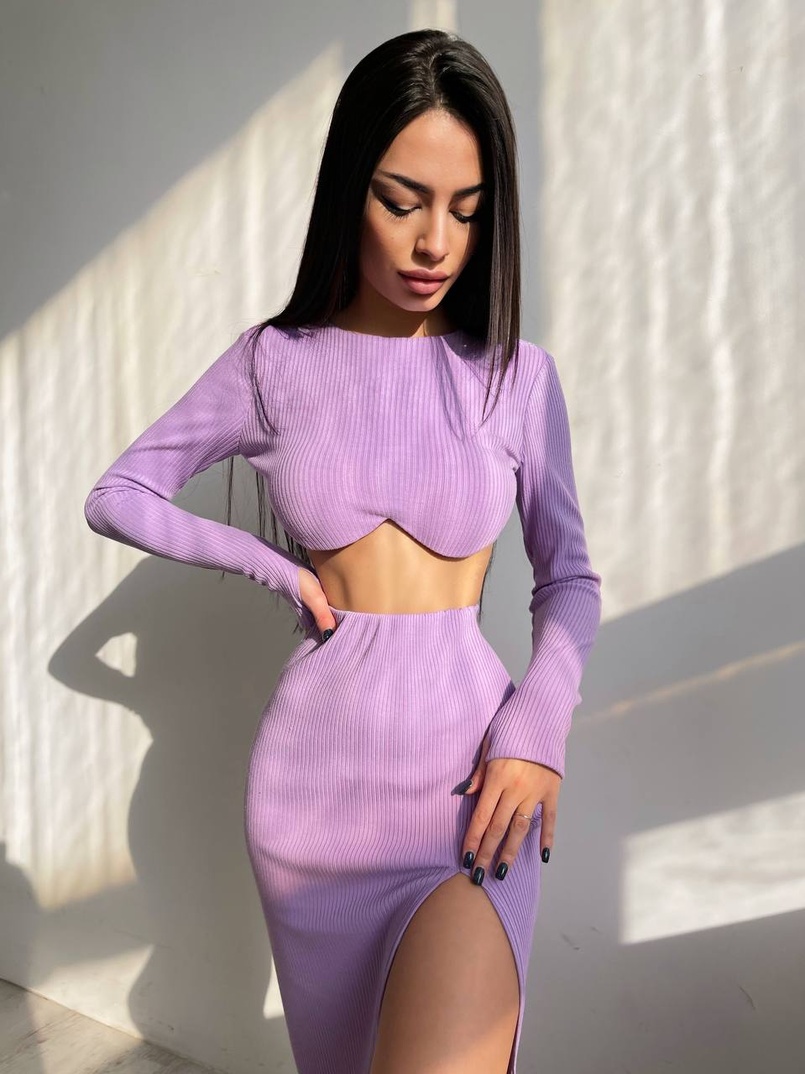 Трикотажный комплект: топ с чашечками push up + юбка миди с разрезом  Трикотажный комплект: топ с чашечками push up + юбка миди с разрезом  | PUSHKA SHOP