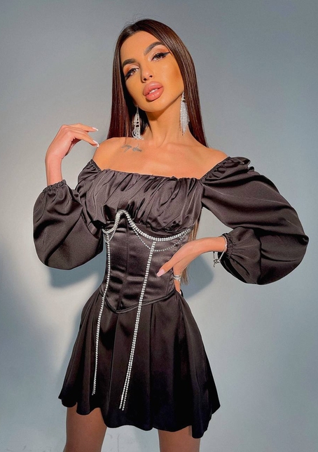 Приталена сукня з шовку  + корсет декорований стразами  Ручна робота  | PUSHKA SHOP