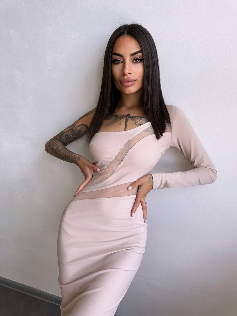 Сукня міді  із вставками сітки  Сукня міді  із вставками сітки  | PUSHKA SHOP