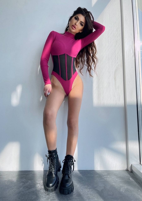 Трикотажне боді з сітчастою вставкою | PUSHKA SHOP