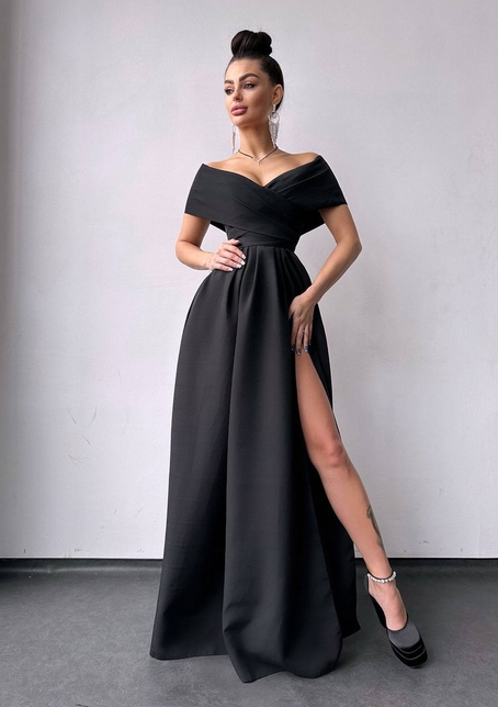 Сукня максі  з відкритими плечима та розрізом на спідниці | PUSHKA SHOP