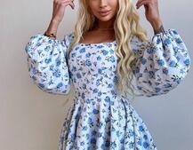 Сукня міні з квітковим принтом, корсетним верхом та подвійною спідницею  Сукня міні з квітковим принтом, корсетним верхом та подвійною спідницею  | PUSHKA SHOP