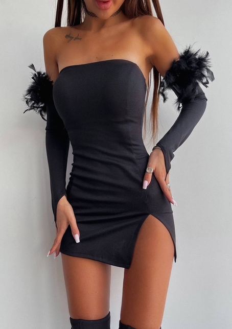 Сукня міні, декорована натуральним пір'ям Сукня міні, декорована натуральним пір'ям | PUSHKA SHOP