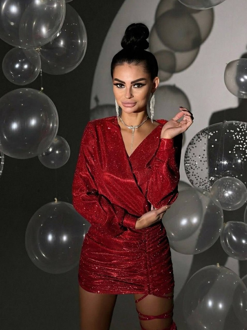 Сяюча сукня міні із завʼязкою на ніжці Сяюча сукня міні із завʼязкою на ніжці | PUSHKA SHOP