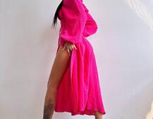 Муслінова сукня -міді з розрізом на ніжці  | PUSHKA SHOP