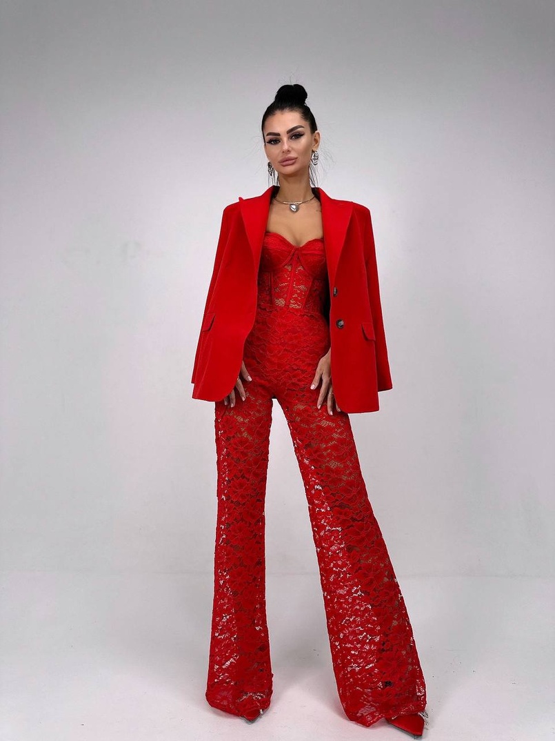 Комплект: мереживний корсет бюстьє + штани + піджак  Комплект: мереживний корсет бюстьє + штани + піджак  | PUSHKA SHOP