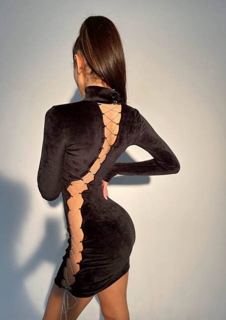 Бархатное платье-гольф со шнуровкой  | PUSHKA SHOP