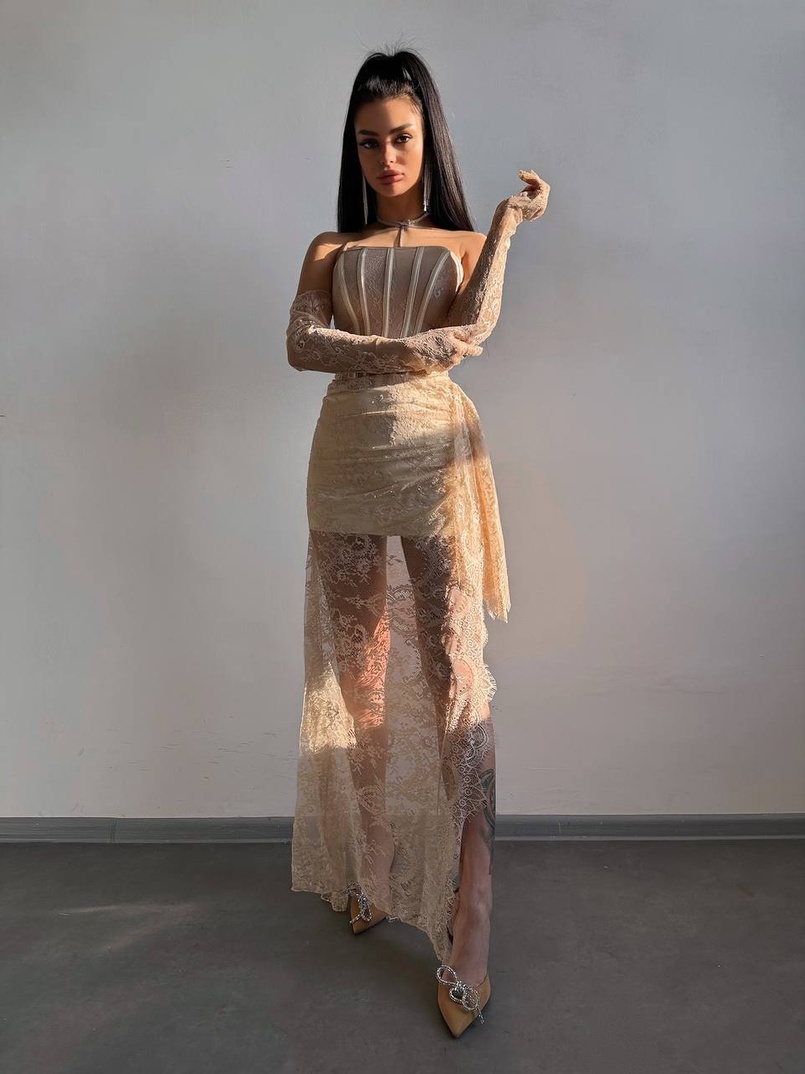 Мереживна сукня максі з рукавичками  | PUSHKA SHOP