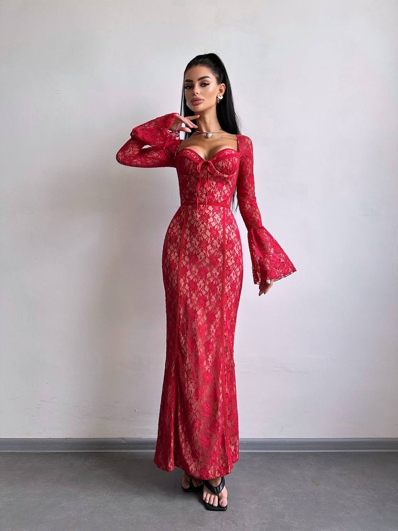 Мереживна сукня максі з чашечками    Мереживна сукня максі з чашечками    | PUSHKA SHOP