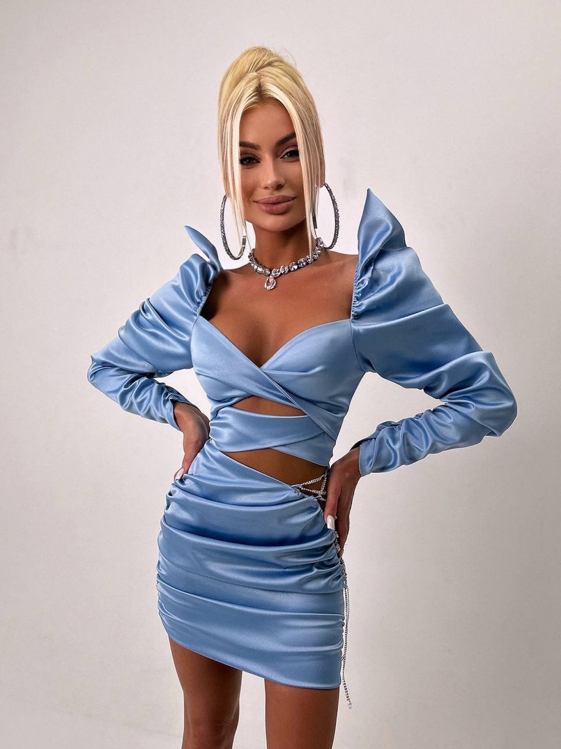 Сукня міні з драпіруванням, декорована стразами  Сукня міні з драпіруванням, декорована стразами  | PUSHKA SHOP