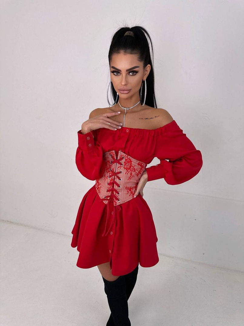 Приталена сорочка на плічках+  мереживний корсет Приталена сорочка на плічках+  мереживний корсет | PUSHKA SHOP