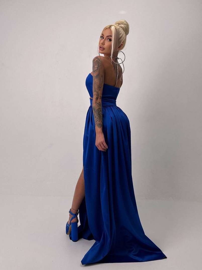 Атласна сукня максі із шнуром зі стразами  | PUSHKA SHOP