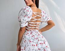 Сукня -міді зі шнурівкою на спинці та розрізом на ніжці з принтом Сукня -міді зі шнурівкою на спинці та розрізом на ніжці з принтом | PUSHKA SHOP