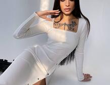 Трикотажное платье на кнопках с вырезом каре   | PUSHKA SHOP