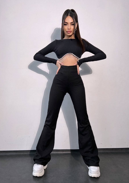 Комплект : штани кльош і топ , декорований бахромою зі страз Ручна робота Комплект : штани кльош і топ , декорований бахромою зі страз Ручна робота | PUSHKA SHOP