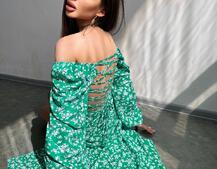 Квіткова сукня-міді зі шнурівкою на спинці та розрізом на ніжці Квіткова сукня-міді зі шнурівкою на спинці та розрізом на ніжці | PUSHKA SHOP