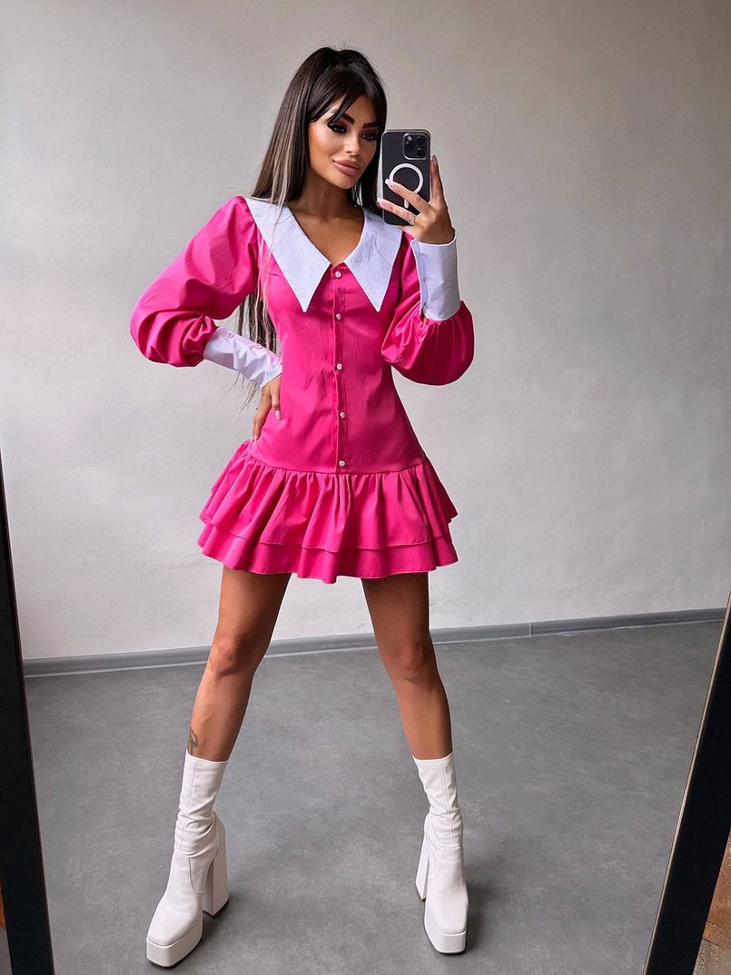 Котонова сукня з рюшами на гудзиках зі шнурівкою на спинці Котонова сукня з рюшами на гудзиках зі шнурівкою на спинці | PUSHKA SHOP