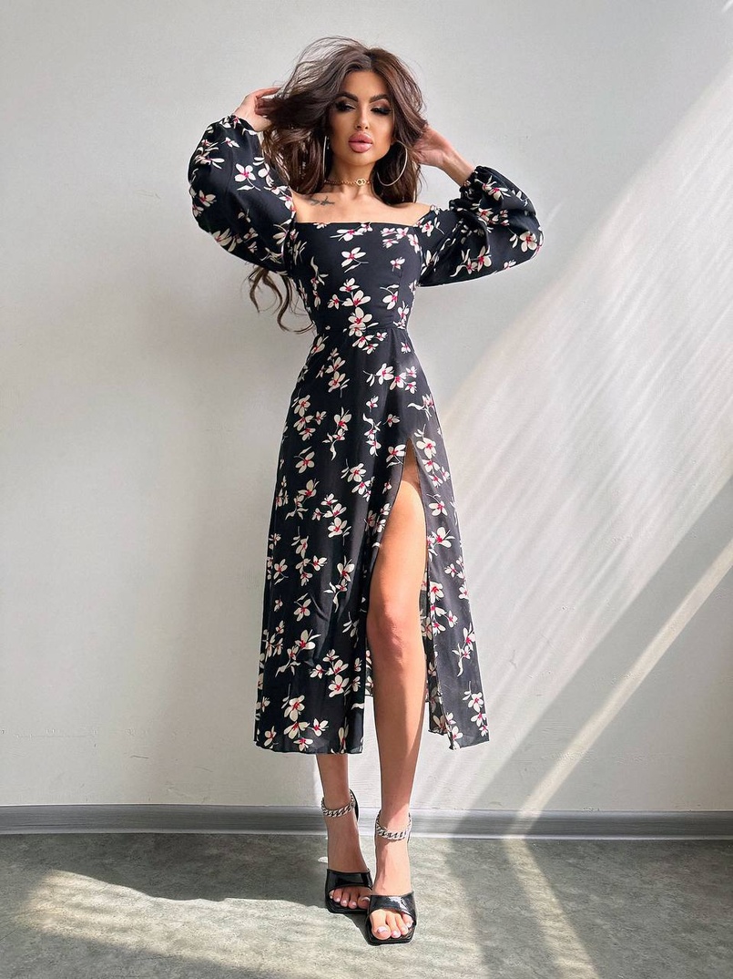 Сукня -міді зі шнурівкою на спинці та розрізом на ніжці Сукня -міді зі шнурівкою на спинці та розрізом на ніжці | PUSHKA SHOP