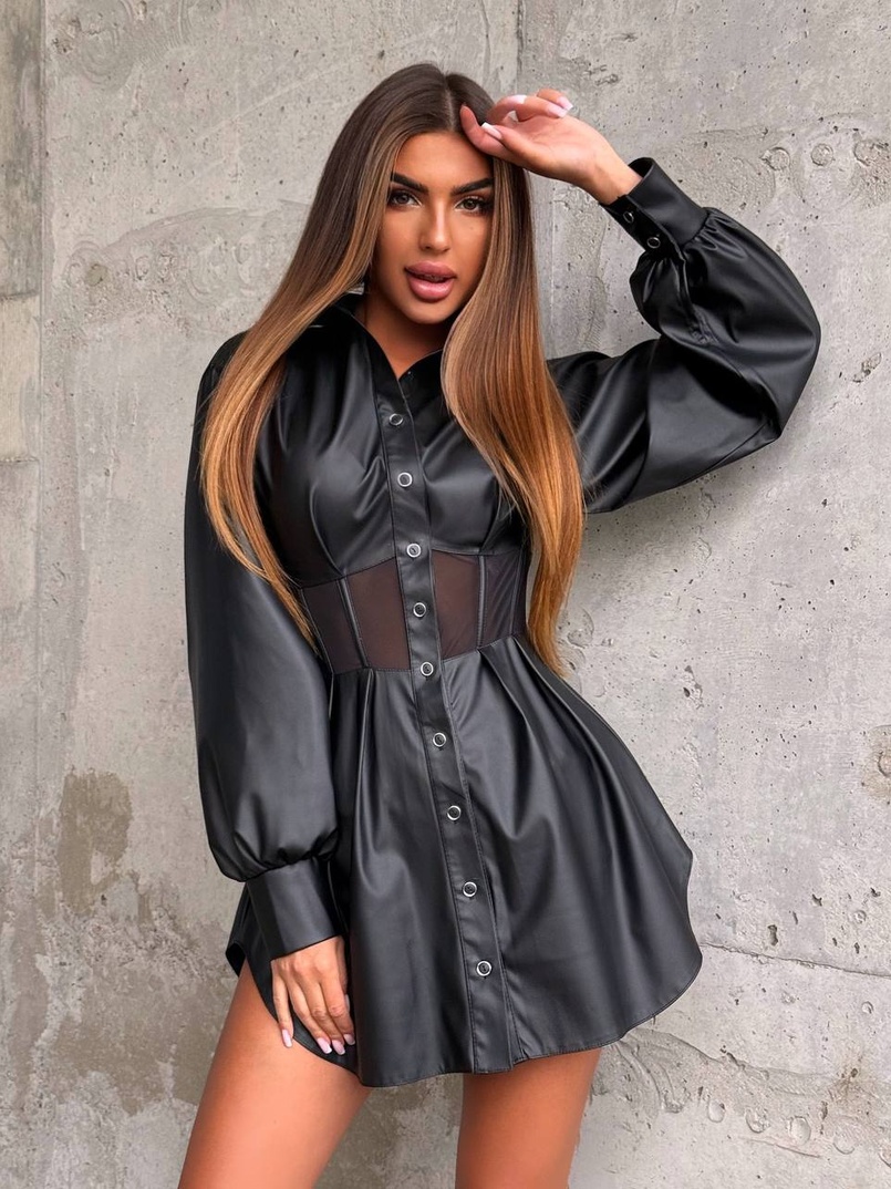 Сукня-сорочка з корсетними елементами з еко-шкіри Сукня-сорочка з корсетними елементами з еко-шкіри | PUSHKA SHOP