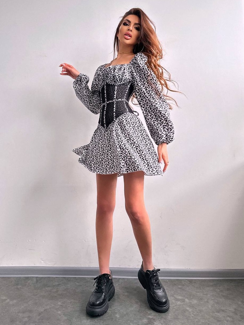 Сукня міні в квітковий принт + прозорий корсет  | PUSHKA SHOP