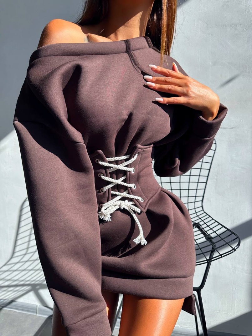 Тепле затишне худі over-size на флісі + корсет на шнурівці Можна носити з корсетом та без | PUSHKA SHOP