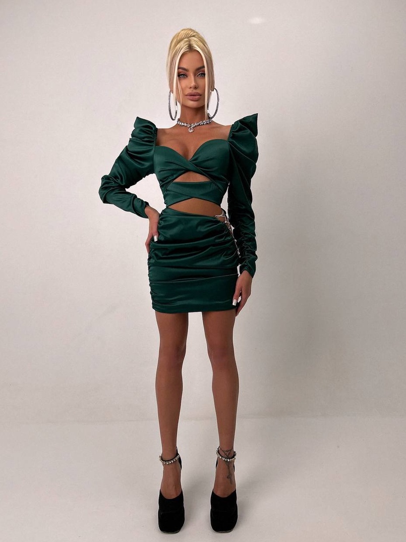 Сукня міні з драпіруванням, декорована стразами  Сукня міні з драпіруванням, декорована стразами  | PUSHKA SHOP