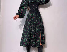 Сукня міді з розрізом в квітковий принт + прозорий корсет  Сукня міді з розрізом в квітковий принт + прозорий корсет  | PUSHKA SHOP