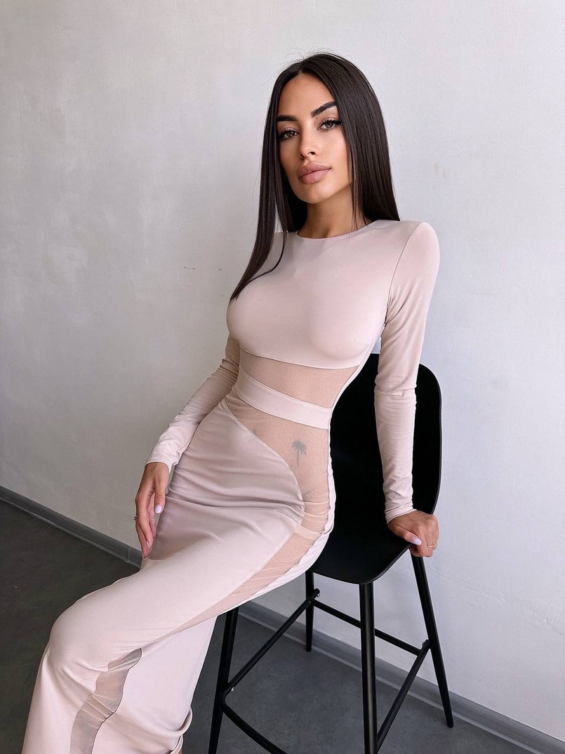 Сукня міді  із вставками сітки  Сукня міді  із вставками сітки  | PUSHKA SHOP