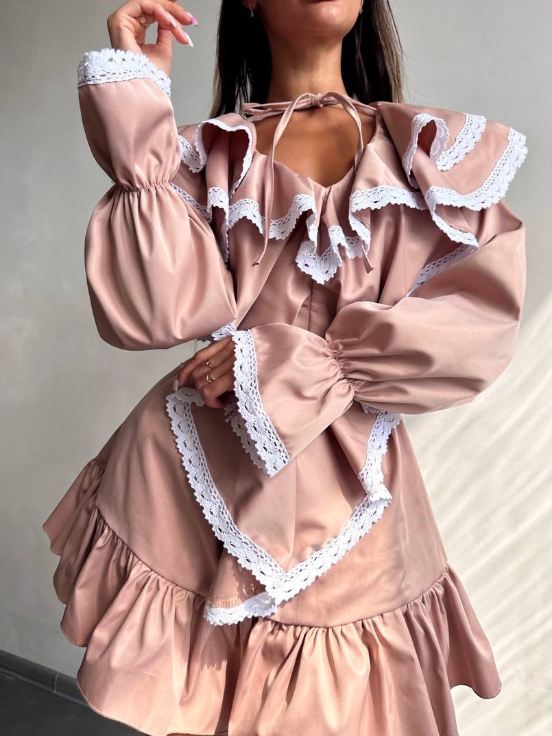 Котонова сукня декорована мереживом    Котонова сукня декорована мереживом    | PUSHKA SHOP