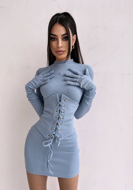 Комплект: трикотажне плаття-міні + корсет + рукавички | PUSHKA SHOP