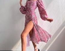 Сукня -міді зі шнурівкою на спинці та розрізом на ніжці Сукня -міді зі шнурівкою на спинці та розрізом на ніжці | PUSHKA SHOP