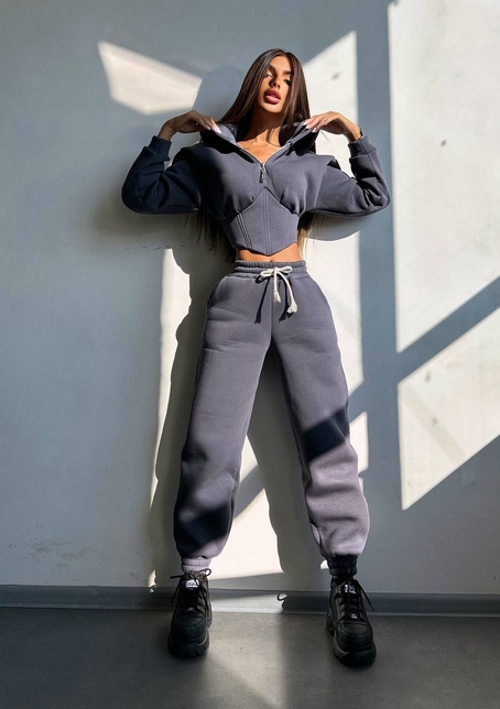 Комплект на флісі : худі з елементами корсету + штани  | PUSHKA SHOP