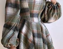 Корсетна сукня з подвійною спідницею та обʼємними рукавами у клітинку  Корсетна сукня з подвійною спідницею та обʼємними рукавами у клітинку  | PUSHKA SHOP