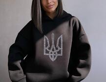 Патріотичне  худі over size із сяючими стразами Патріотичне  худі over size із сяючими стразами | PUSHKA SHOP
