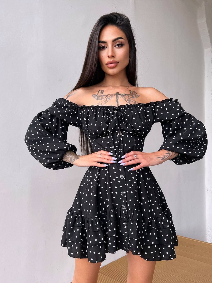 Сукня в горошок на ґудзиках з воланами  Сукня в горошок на ґудзиках з воланами  | PUSHKA SHOP