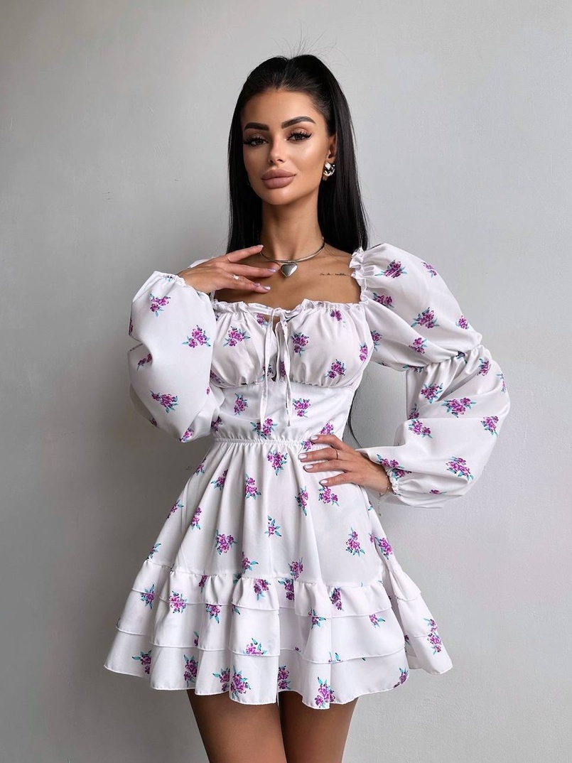 Сукня з квітковим принтом з воланами на ґудзиках  | PUSHKA SHOP