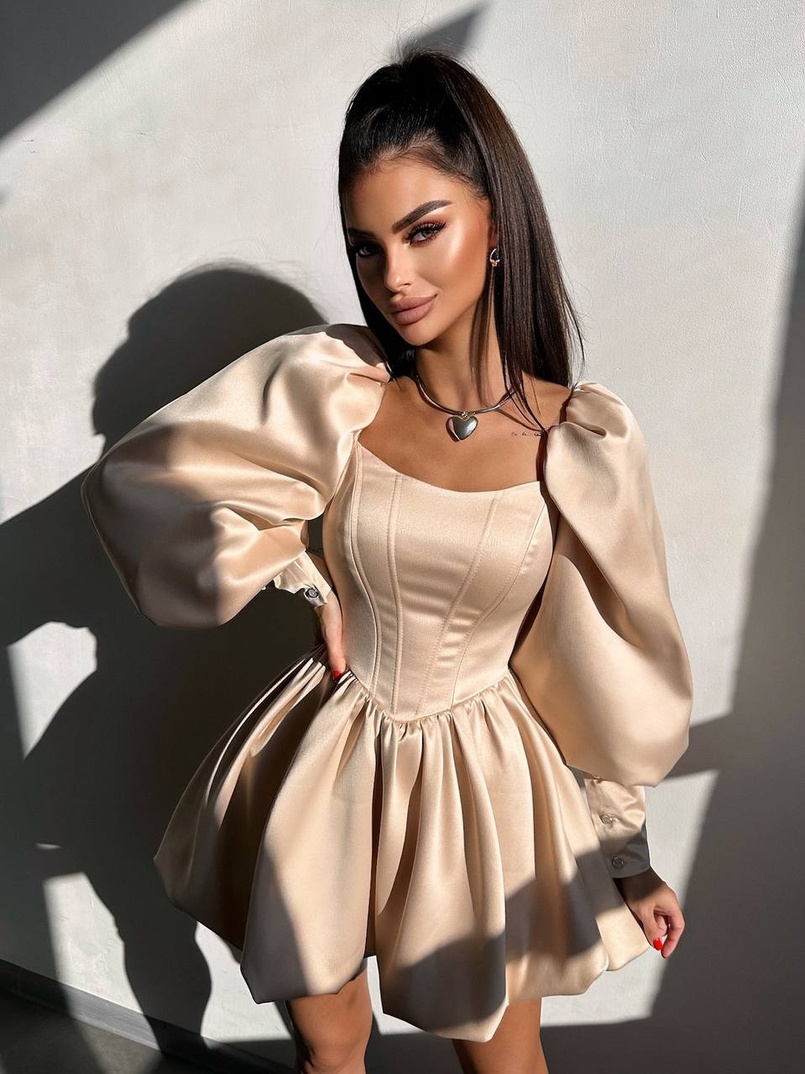 Сукня з обʼємними рукавами та спідницею балоном  Сукня з обʼємними рукавами та спідницею балоном  | PUSHKA SHOP