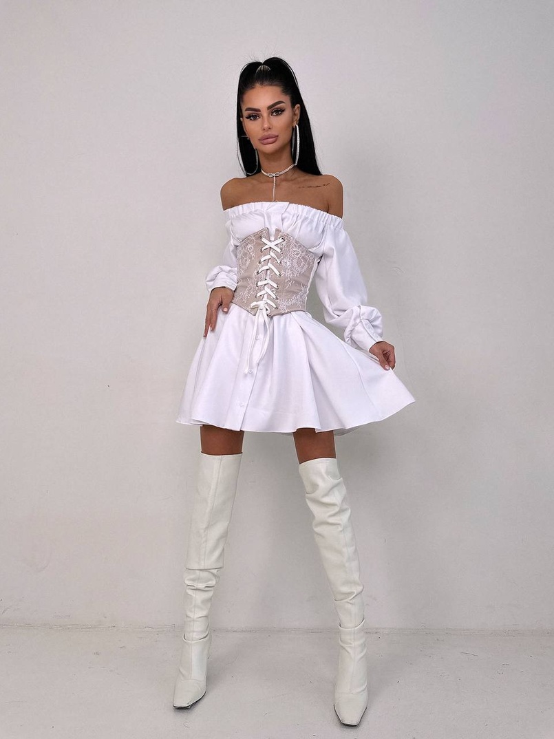 Приталена сорочка на плічках+  мереживний корсет Приталена сорочка на плічках+  мереживний корсет | PUSHKA SHOP