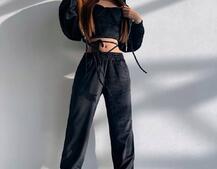 Велюровий комплект трійка: кофта + корсет з чашечками + джогери  | PUSHKA SHOP