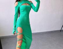 Трикотажна сукня з зав’язкою на ніжку   | PUSHKA SHOP