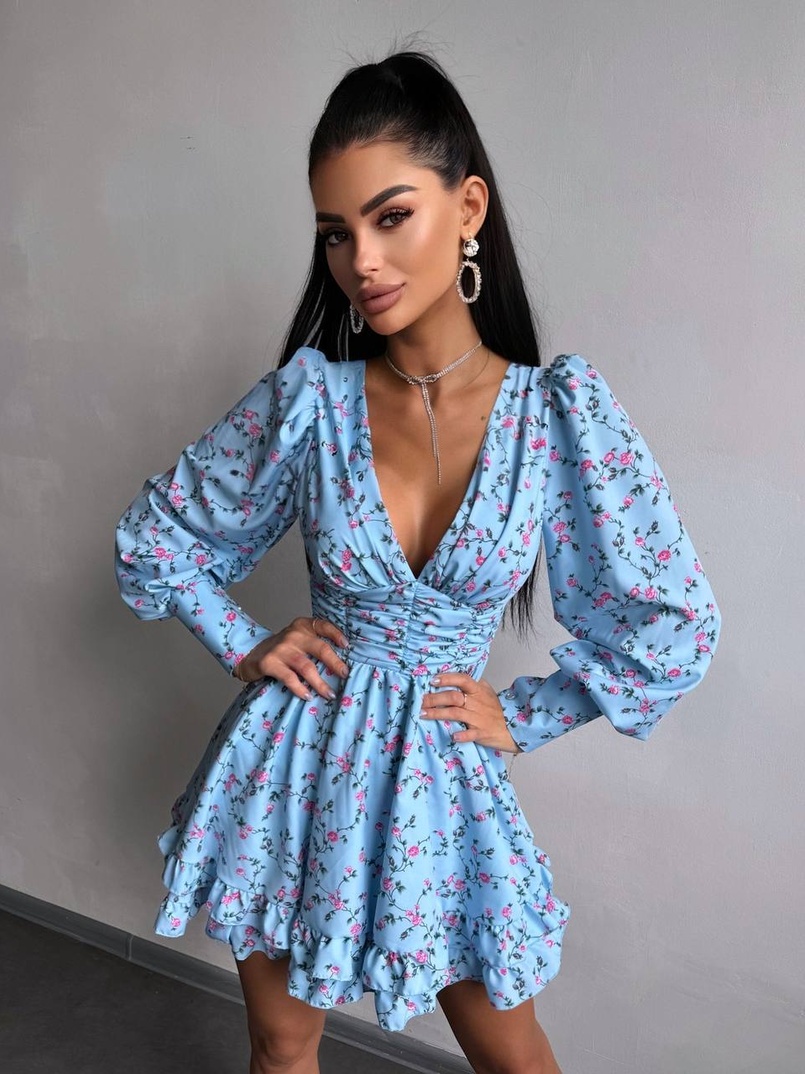 Сукня міні з пишною спідницею та драпіруванням на талії Сукня міні з пишною спідницею та драпіруванням на талії | PUSHKA SHOP