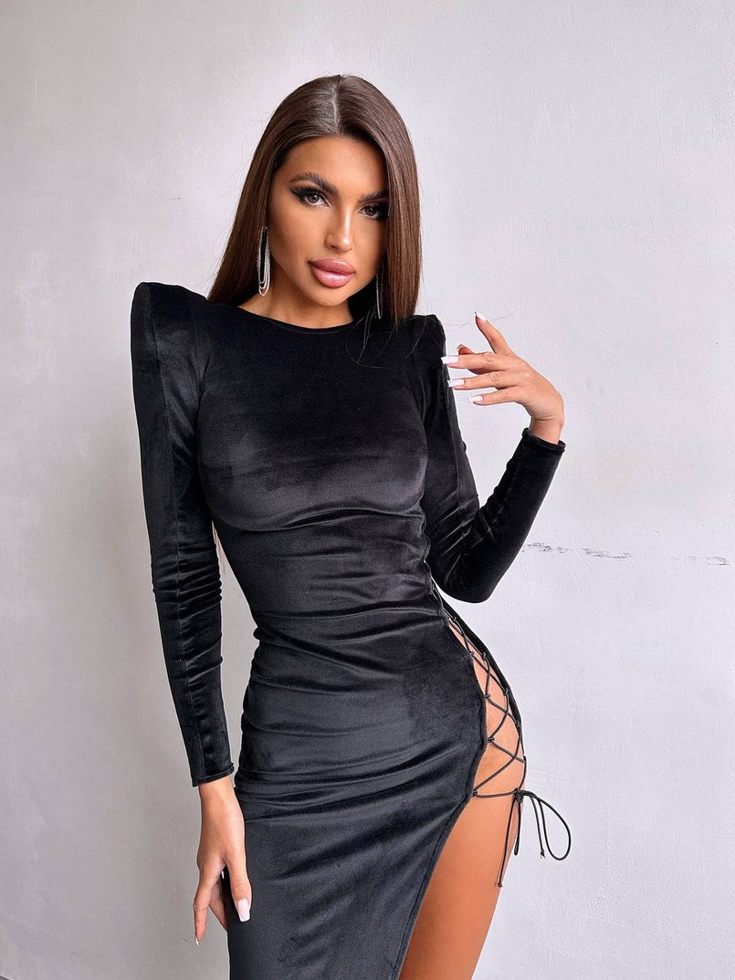 Оксамитова сукня  зі шнурівкою та підплічниками  Оксамитова сукня  зі шнурівкою та підплічниками  | PUSHKA SHOP