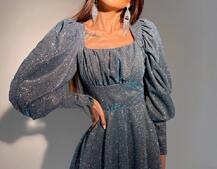 Блестящее платье с объемными рукавами  Блестящее платье с объемными рукавами  | PUSHKA SHOP