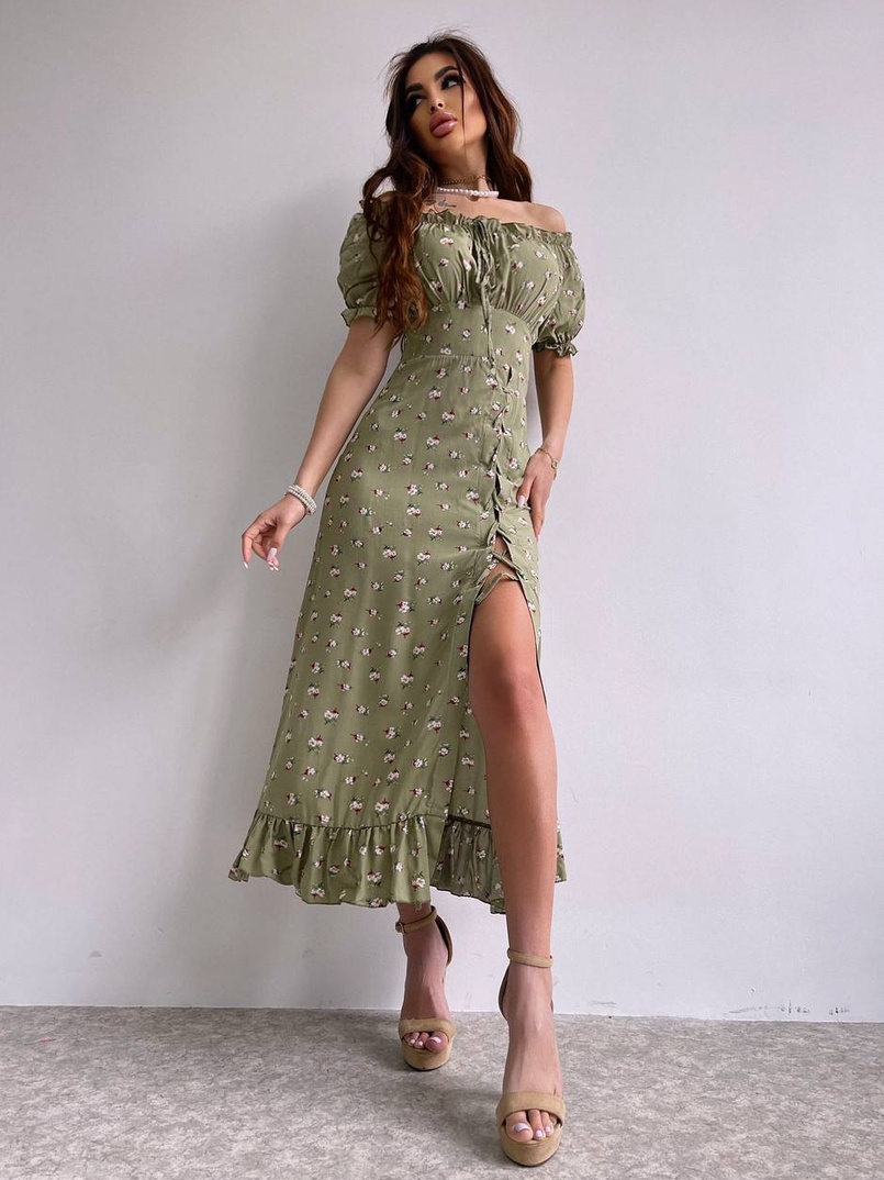 Квіткова сукня з воланами та шнуровкою на ніжці Квіткова сукня з воланами та шнуровкою на ніжці | PUSHKA SHOP