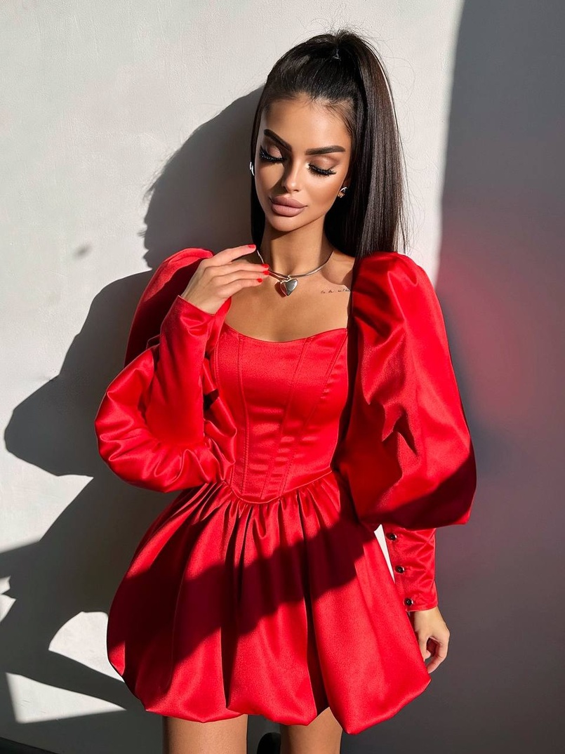 Сукня з обʼємними рукавами та спідницею балоном  Сукня з обʼємними рукавами та спідницею балоном  | PUSHKA SHOP